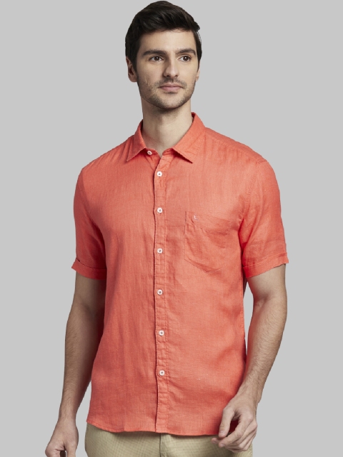 

Parx Men Orange Slim Fit Solid Linen Casual Shirt
