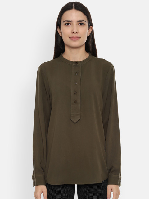 

Van Heusen Woman Olive Brown Solid Top