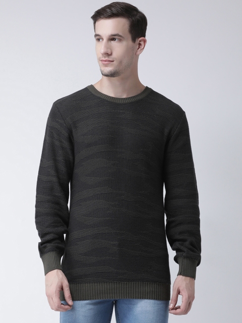 

Club York Men Olive Brown Self Design Pullover Sweater