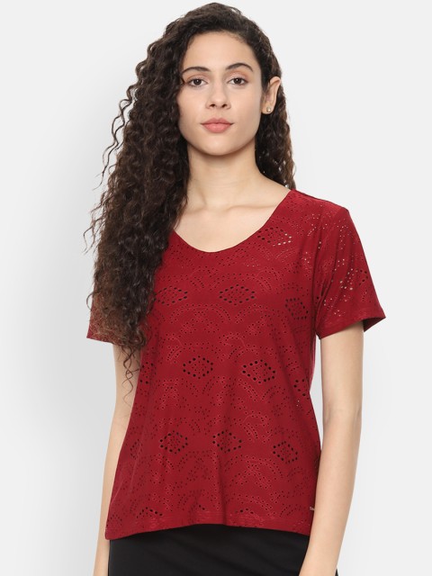 

Van Heusen Woman Red Self Design Top