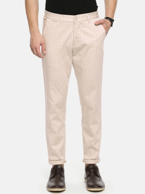 

The Indian Garage Co Men Cream-Coloured Slim Fit Checked Regular Trousers