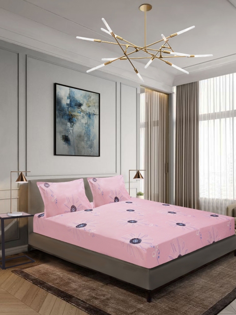 

Aura Pink Floral 150 TC Polyester 1 Queen Bedsheet with 2 Pillow Covers