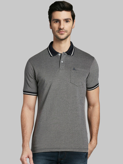 

Parx Men Grey Solid Polo Collar T-shirt