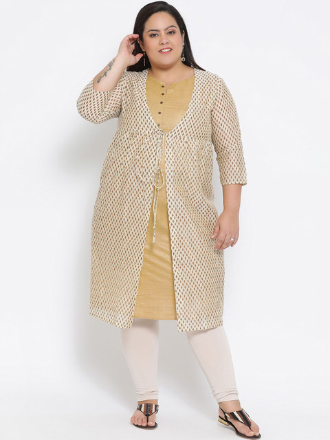 

Kira Plus Women Beige Printed A-Line Layered Kurta With Jacket