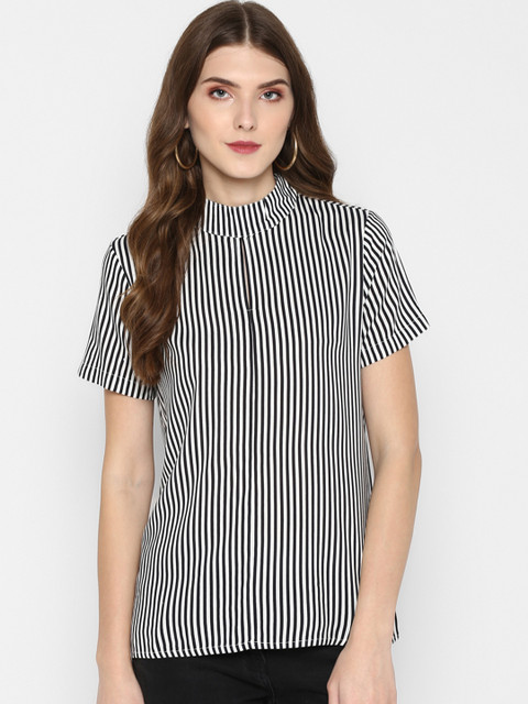 

MIAMINX Women White Striped Top
