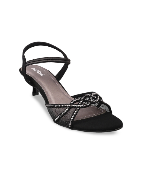 Mochi Women Black Textured Heels