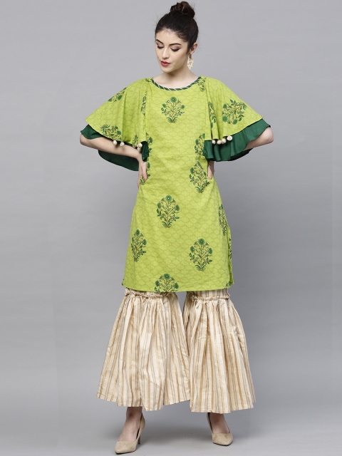 

Ishin Women Green & Beige Printed Kurta with Palazzos