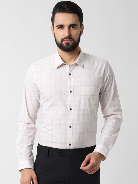 

Peter England Men Beige & Blue Slim Fit Checked Formal Shirt