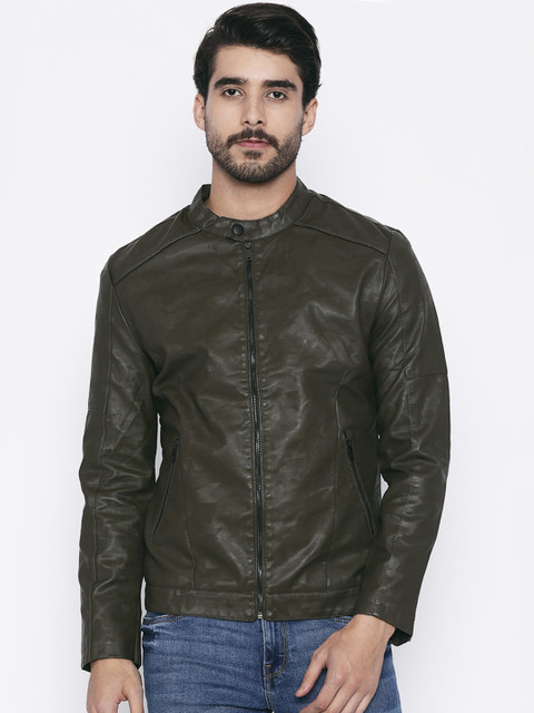 

The Indian Garage Co Men Olive Green Solid Insulator Jacket