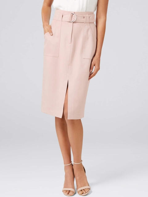 

Forever New Women Pink Solid Knee-Length Pencil Skirts