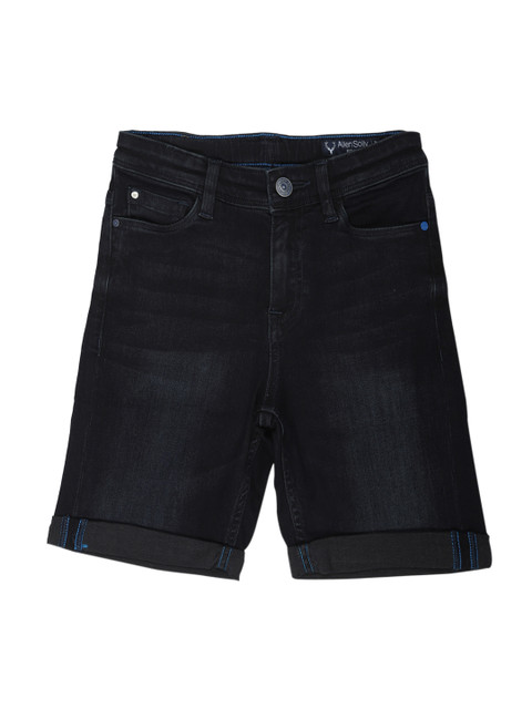 

Allen Solly Junior Boys Black Solid Regular Fit Denim Shorts