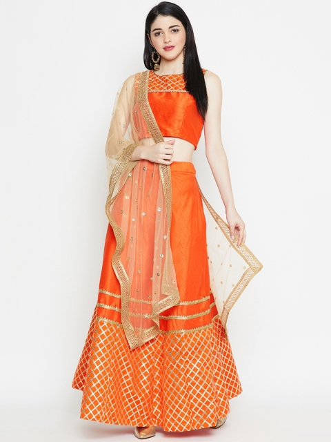 

studio rasa Orange & Gold-Toned Embellished Ready to Wear Lehenga & Blouse with Dupatta