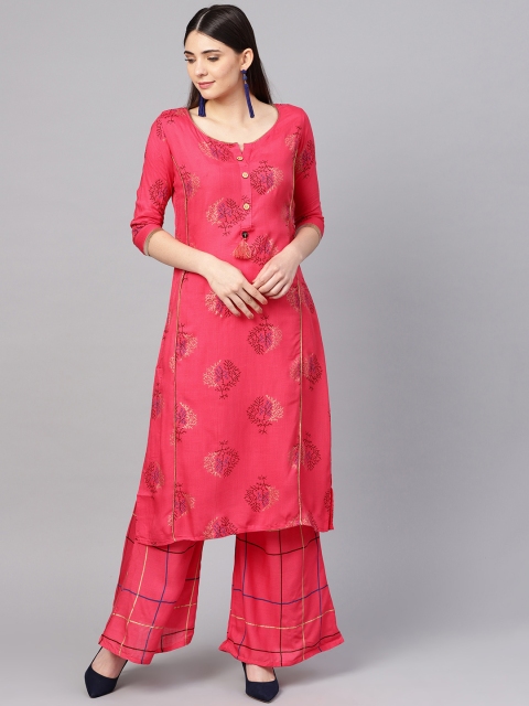 

Ishin Women Pink Printed Kurta with Palazzos