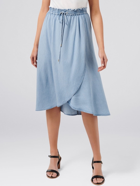 

Forever New Women Blue Solid Denim Midi Tulip Skirt