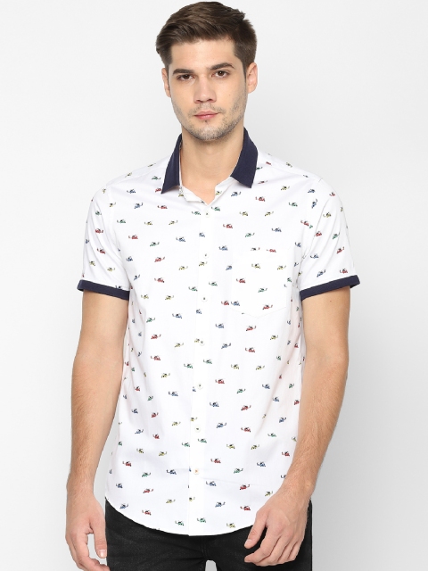 

SIMON CARTER LONDON Men White & Blue Slim Fit Printed Casual Shirt