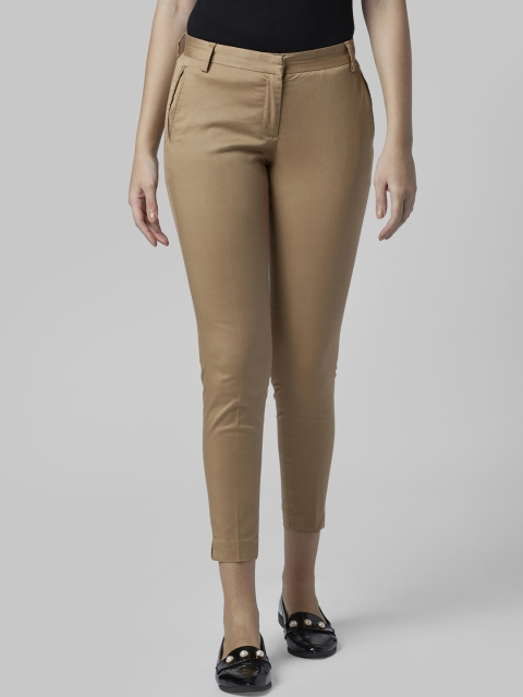 

Park Avenue Woman Khaki Tapered Fit Solid Cropped Cigarette Trousers