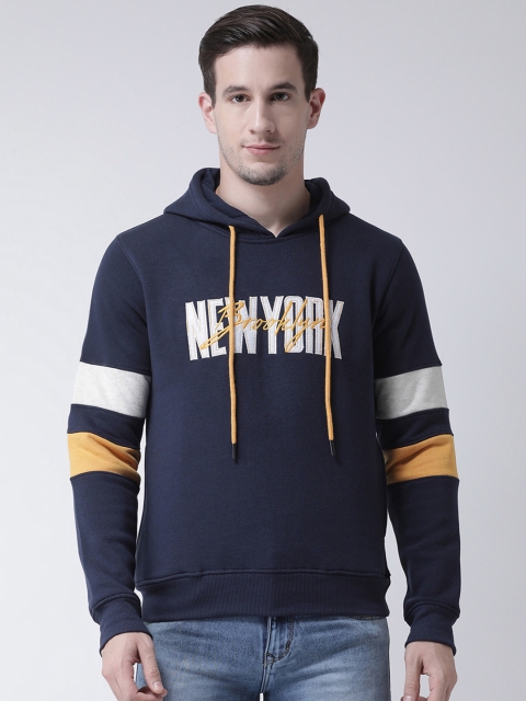 

Club York Men Navy Blue Printed Hooded Sweatshirt