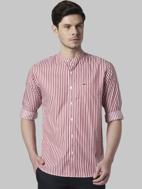 Park Avenue Men Red Slim Fit Striped Casual Shirt