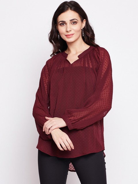 

FABNEST Women Maroon Self Design High-Low Top