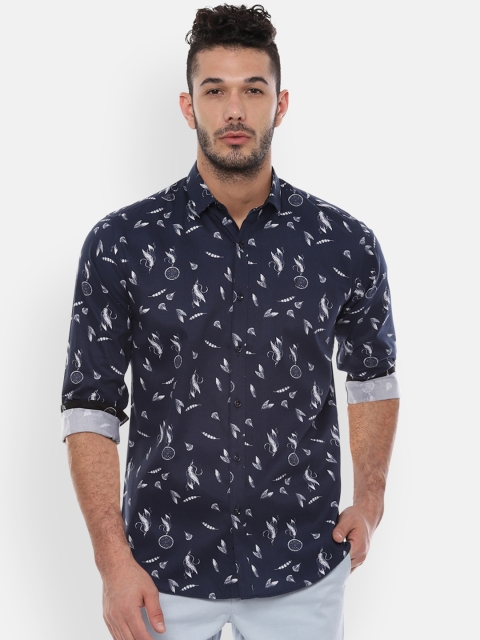 

V Dot Men Navy Blue Slim Fit Printed Casual Shirt