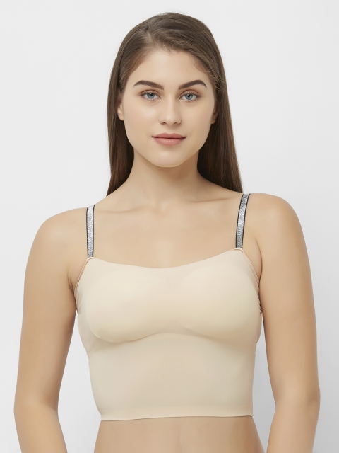 

FashionRack Beige Self Design Non-Wired Lightly Padded Bralette Bra 1193