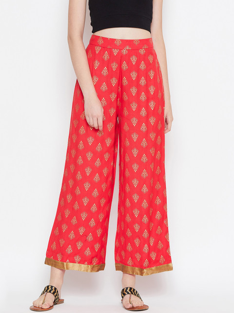 

PANIT Women Red Printed Wide Leg Cropped Palazzos
