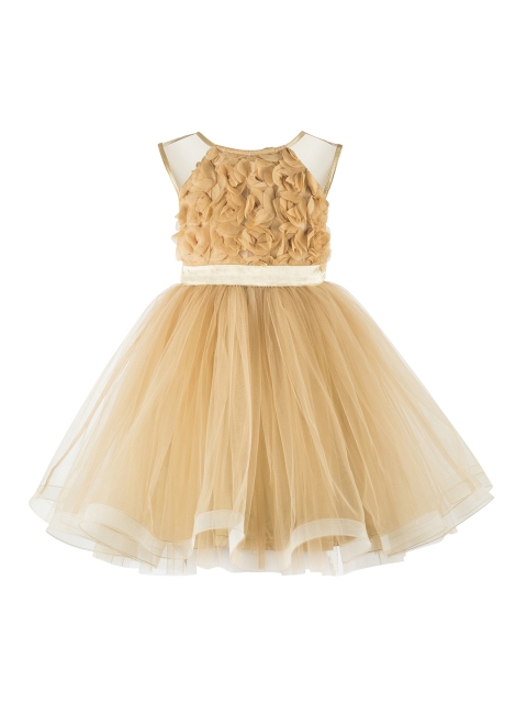 

Toy Balloon kids Girls Gold-Coloured Self Design Fit and Flare Dress