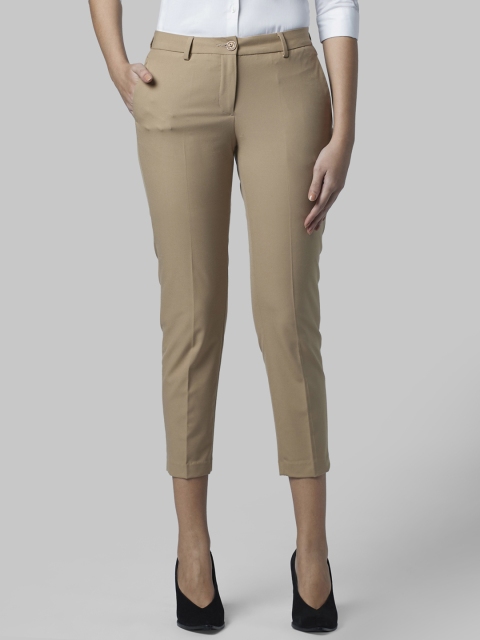 

Park Avenue Woman Khaki Regular Fit Solid Cropped Cigarette Trousers
