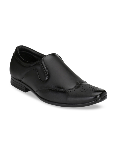 Prolific Men Black Solid Genuine Leather Formal Slip-On Shoes