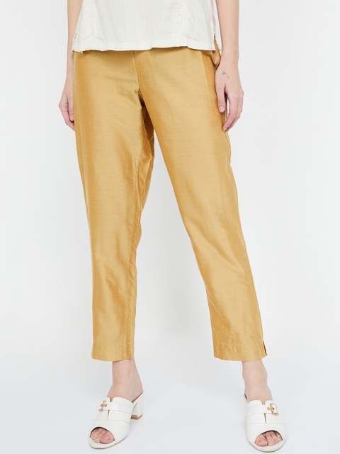 

Melange by Lifestyle Women Golden-Coloured Regular Fit Solid Cigarette Trousers, Gold