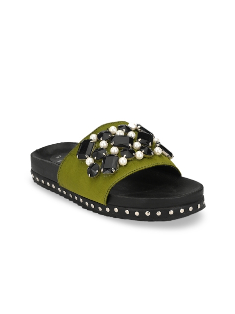 

Zebba Women Green Embellished Open Toe Flats