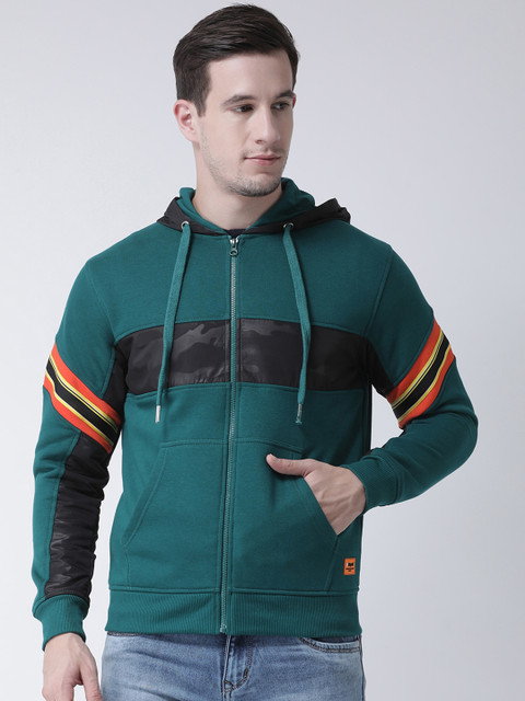 

Club York Men Green & Black Striped Hooded Sweatshirt