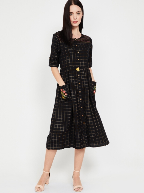 

Colour Me by Melange Women Checked Black Fit and Flare Dress