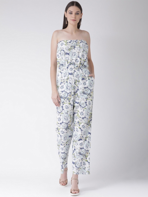 

Texco Women White & Blue Floral Printed Strapless Jumpsuit