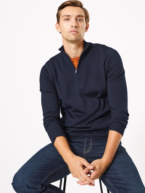 

Marks & Spencer Men Navy Blue Solid Sweater