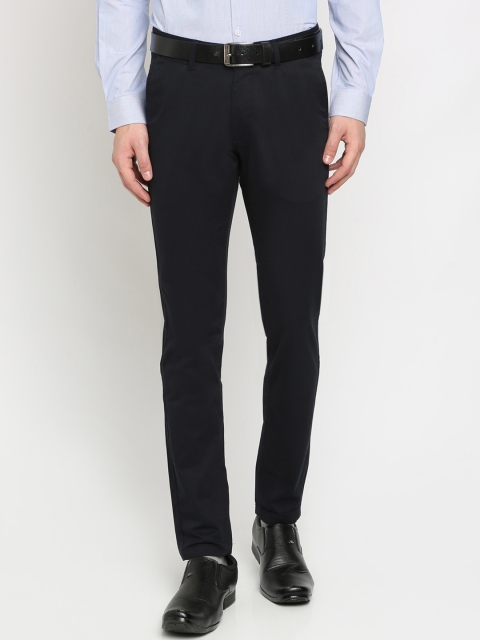

Crocodile Men Navy Slim Fit Solid Formal Trousers, Navy blue
