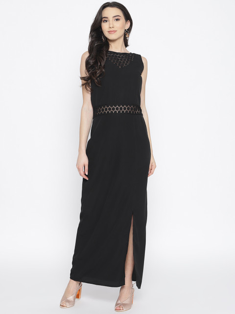 

Cottinfab Women Self Design Black Maxi Dress