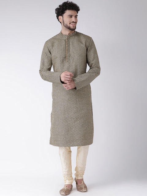 

TABARD Men Black & Beige Self Design Kurta with Churidar