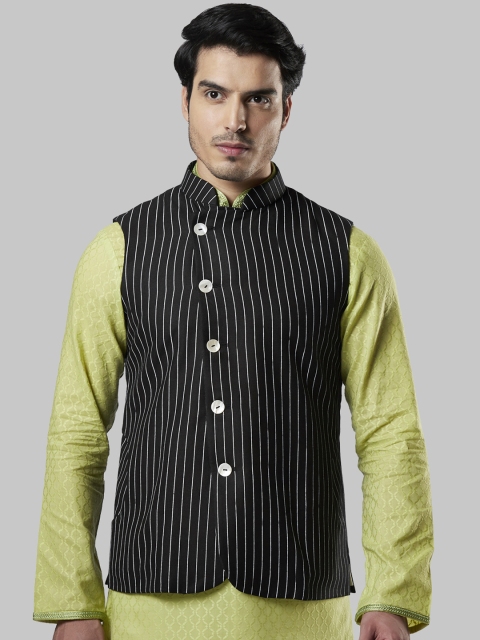 

Ethnix by Raymond Men Black & White Striped Nehru Jacket