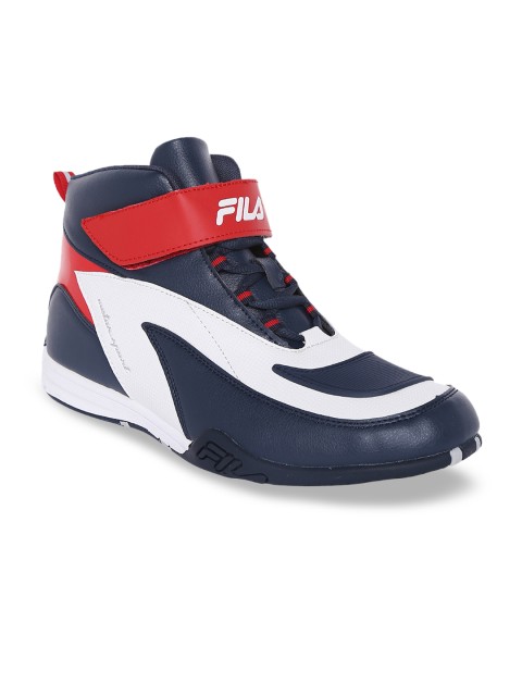 

FILA Men Navy Blue & White Mid-Top SHARKFIN Training or Gym Shoes