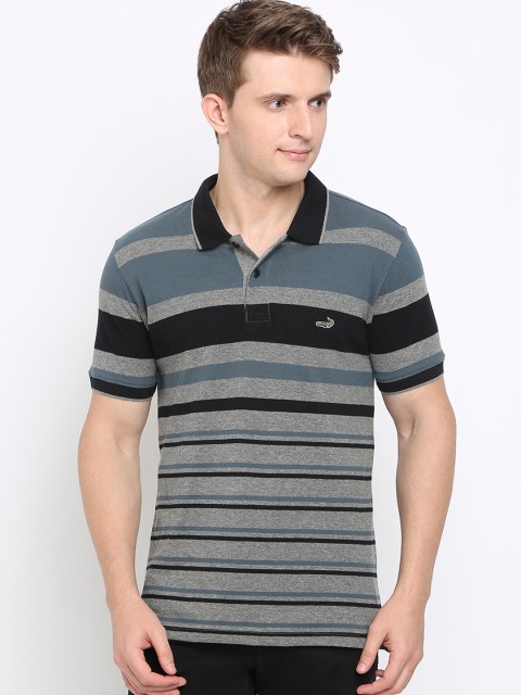 

Crocodile Men Grey Striped Slim Fit Polo Collar T-shirt