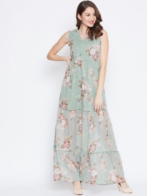 

Berrylush Women Green Printed Maxi Dress
