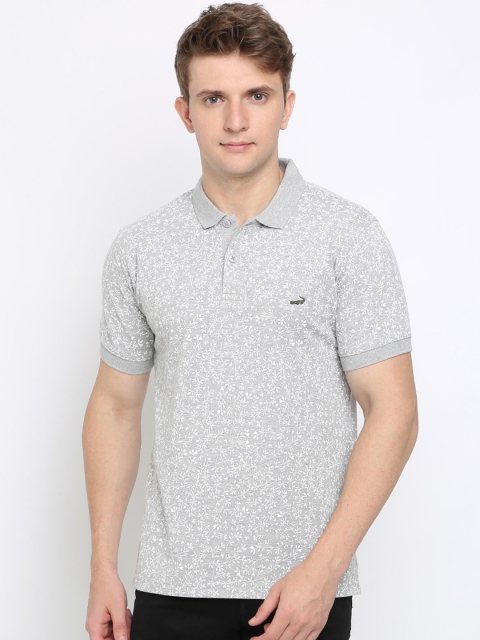 

Crocodile Men Grey Melange Printed Slim Fit Polo Collar T-shirt
