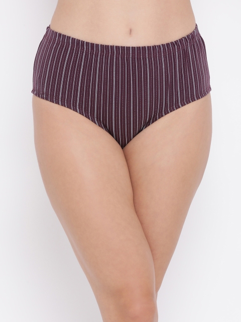 

Clovia Women Burgundy & Grey Striped Mid Rise Hipster Briefs PN3227A15S