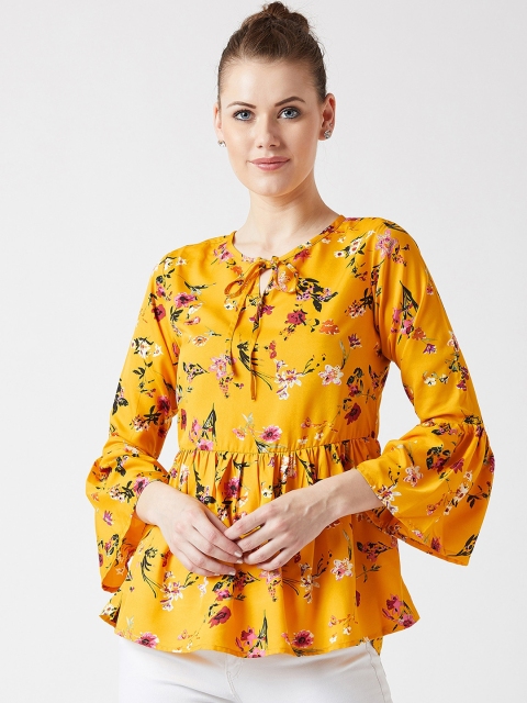 

U&F Women Yellow Floral Print Peplum Top