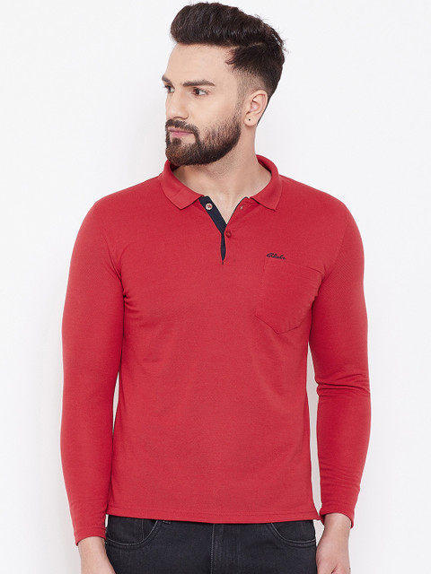 

Adobe Men Red Solid Polo Collar T-shirt