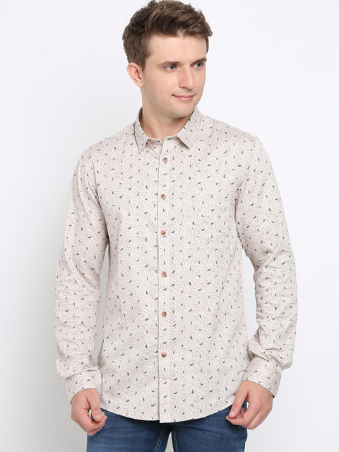 

Crocodile Men Beige & Navy Blue Slim Fit Printed Casual Shirt