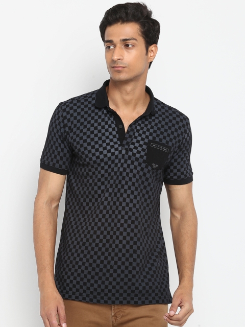 

Mufti Men Black Checked Polo Collar T-shirt