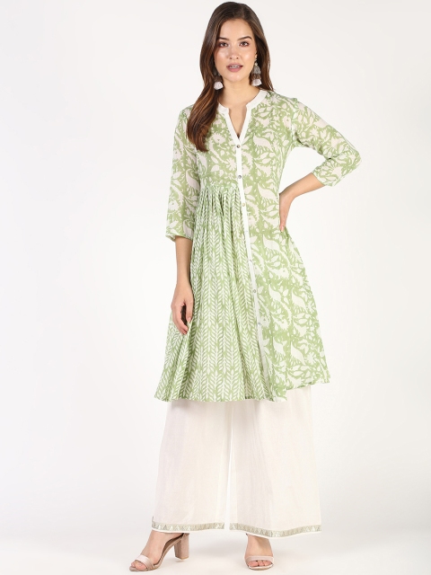 

TARA-C-TARA Women Green & Off-White Printed Kurti with Palazzos