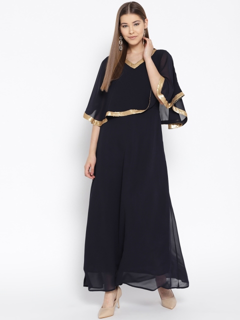 

Cottinfab Women Solid Navy Blue Maxi Dress